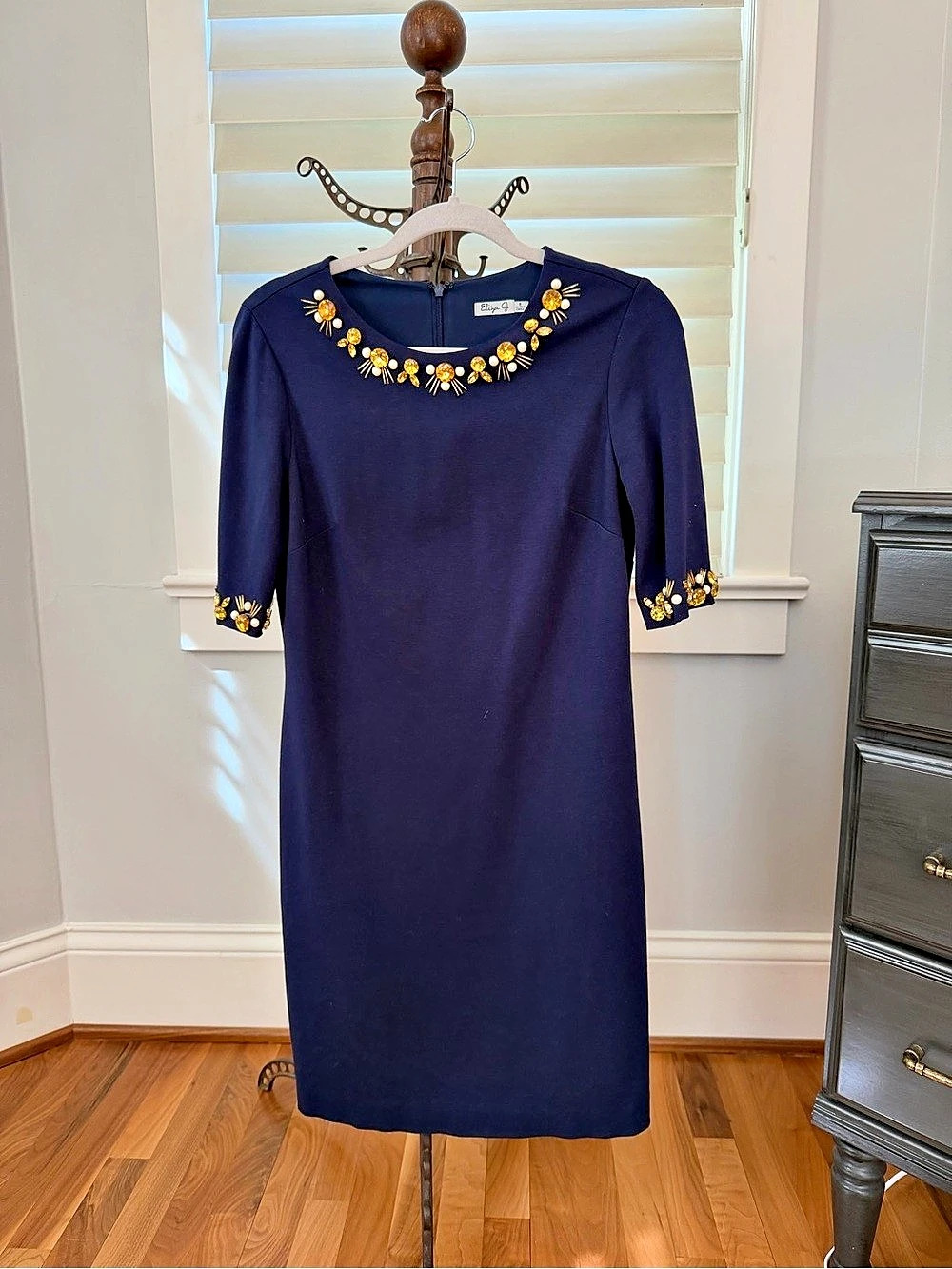 Eliza J Embellished Neckline Midi Dress in Blue Medium Like New